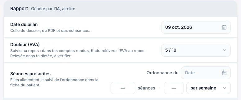 Vérifie aussi les données du bilan — écran ordinateur de Kadu en mode clair
