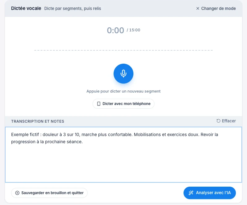 Raconte la séance puis relis la transcription — écran ordinateur de Kadu en mode clair