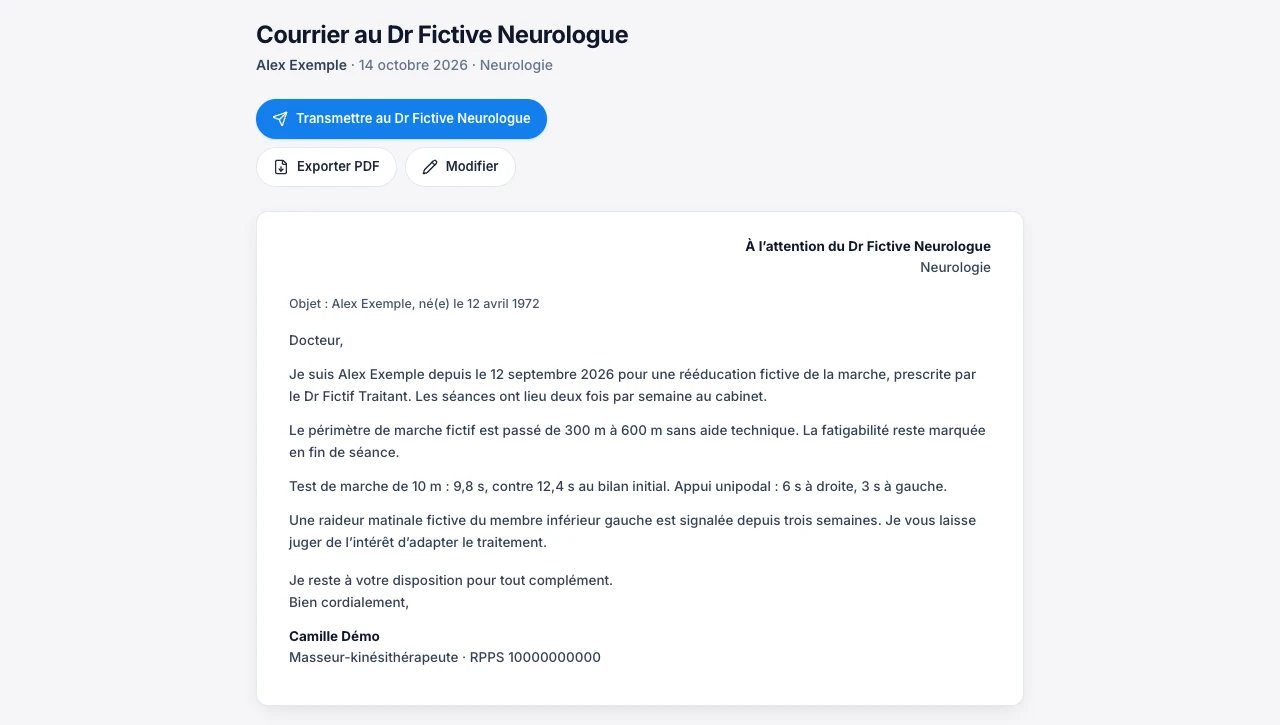 Relis la lettre, puis transmets-la — Kadu sur ordinateur, exemple fictif en mode clair