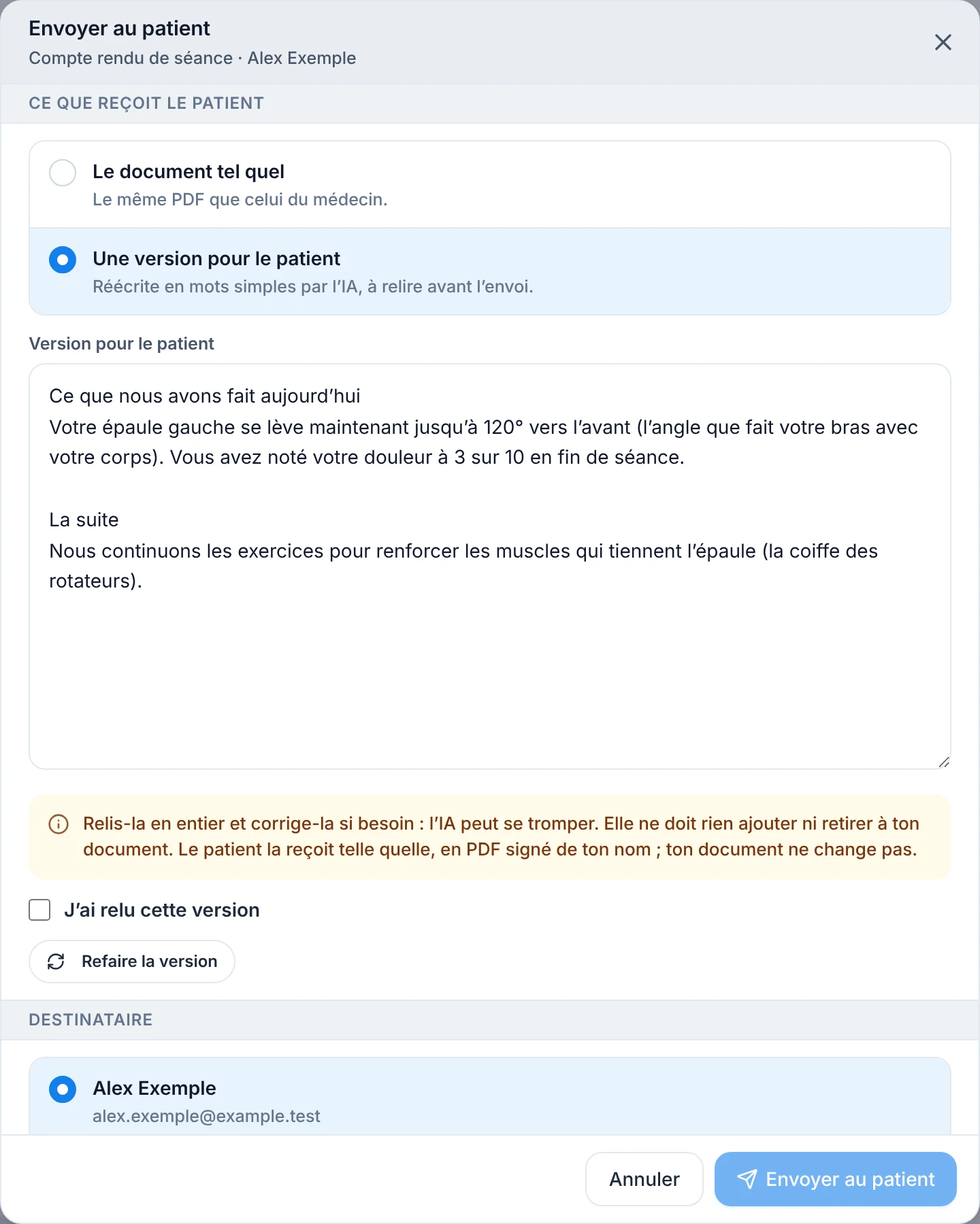 Envoie une version en mots simples — écran ordinateur de Kadu en mode clair