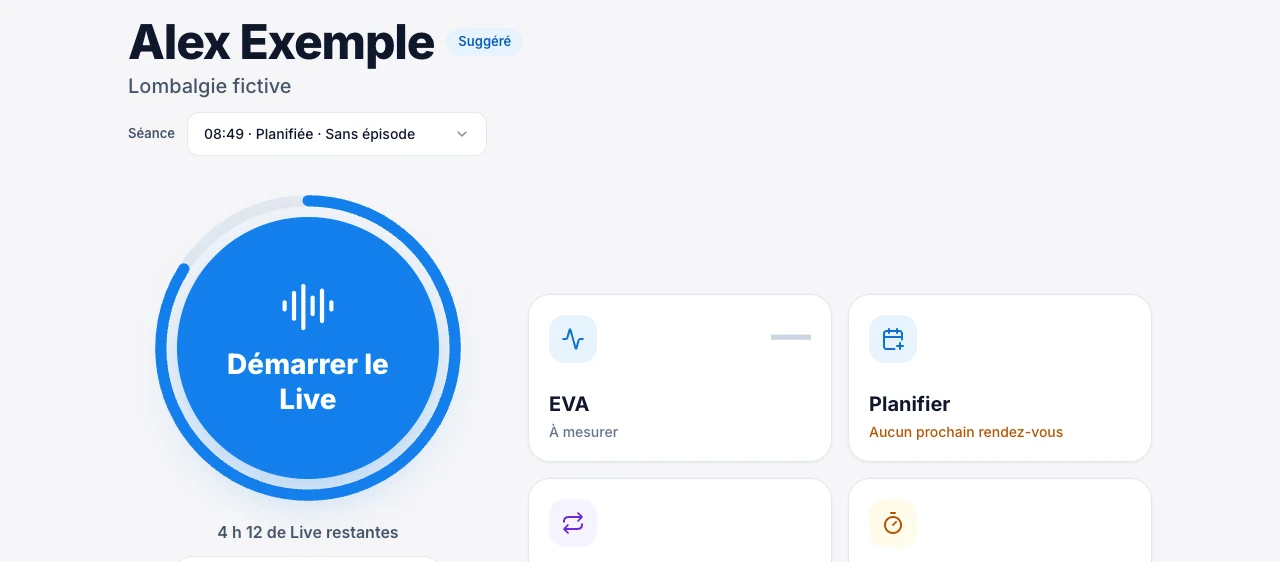 Démarre le Live quand la séance commence — écran ordinateur de Kadu en mode clair