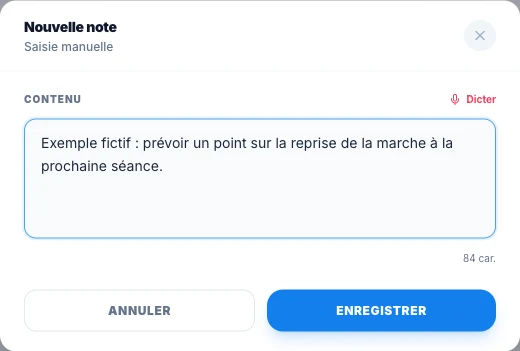 Ajoute une note courte au dossier — écran ordinateur de Kadu en mode clair