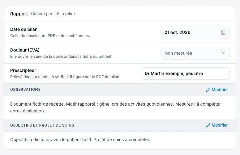 Vérifie le prescripteur relevé dans ta dictée — écran ordinateur de Kadu en mode clair