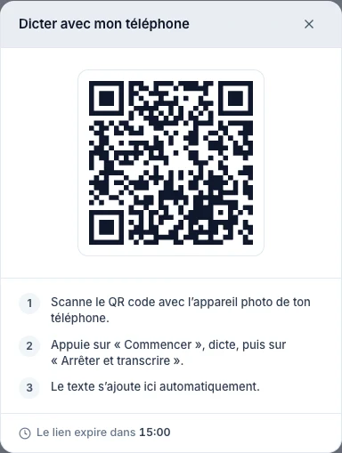 Relie le téléphone à la dictée ouverte — écran ordinateur de Kadu en mode clair