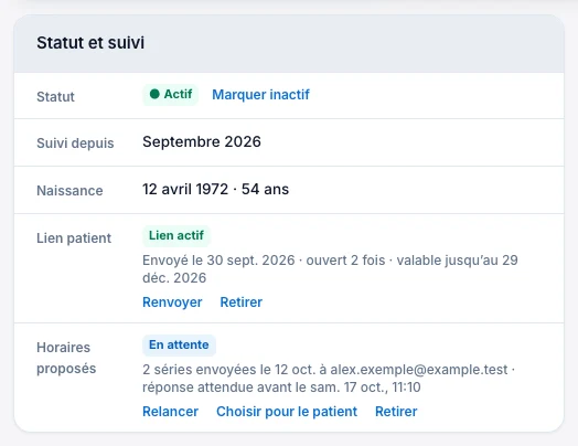 Envoie le lien depuis la fiche — écran ordinateur de Kadu en mode clair